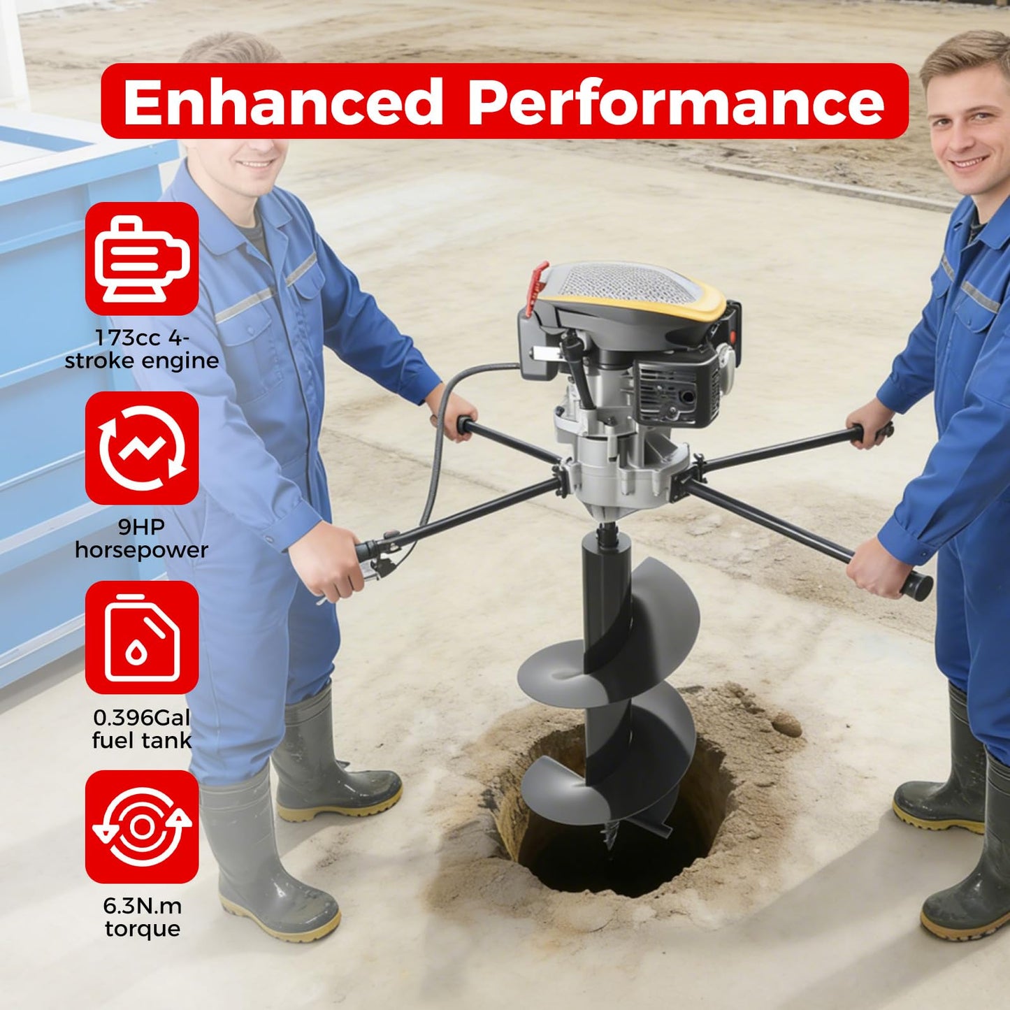 Gas Powered Earth Auger Borer Ground Drill, 173CC 4-Stroke Auger Post Hole Digger Ground Drill Fence Ground Drill with Fuel Tank&Drill Bit for Drilling Holes Quickly in Soil 9HP Black