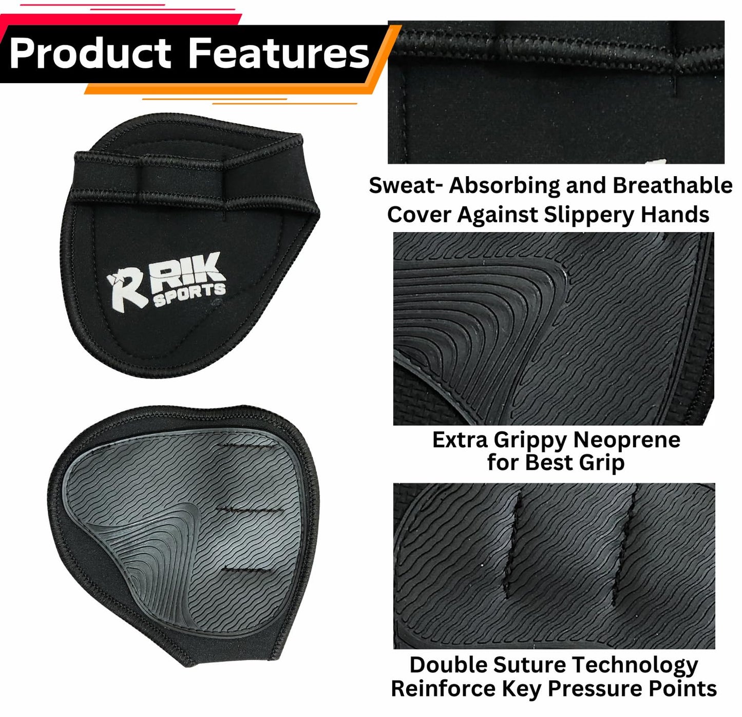 Non-Slip Neoprene Gym Grip Pads – Alternative to Workout Gloves for Weightlifting, Pull-Ups, Powerlifting, Calisthenics, and Gymnastics – Fitness Grips for Men and Women (Neoprene Black, One Size)