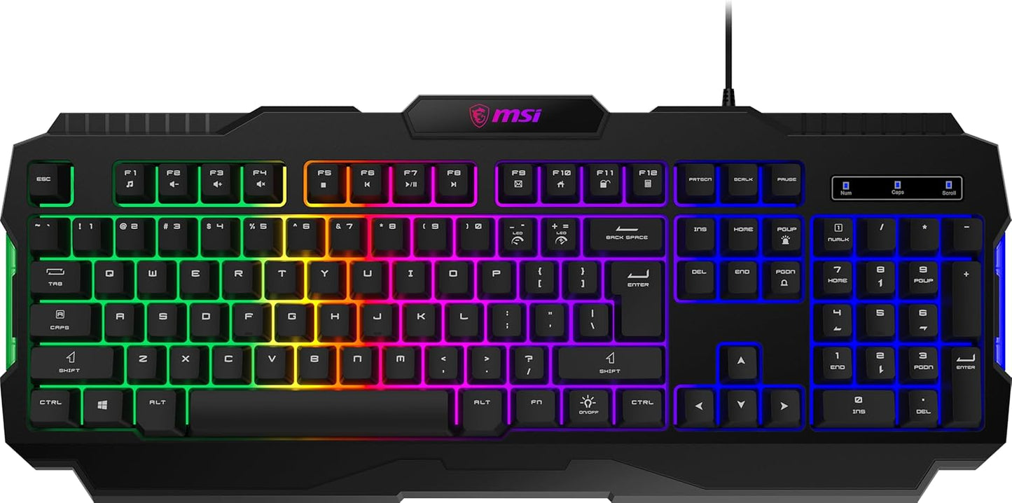 msi GK100 Forge US - Membrane Keyboard, RGB, Ergonomic, Anti-GHOSTING, Angle-Adjustable (Black)