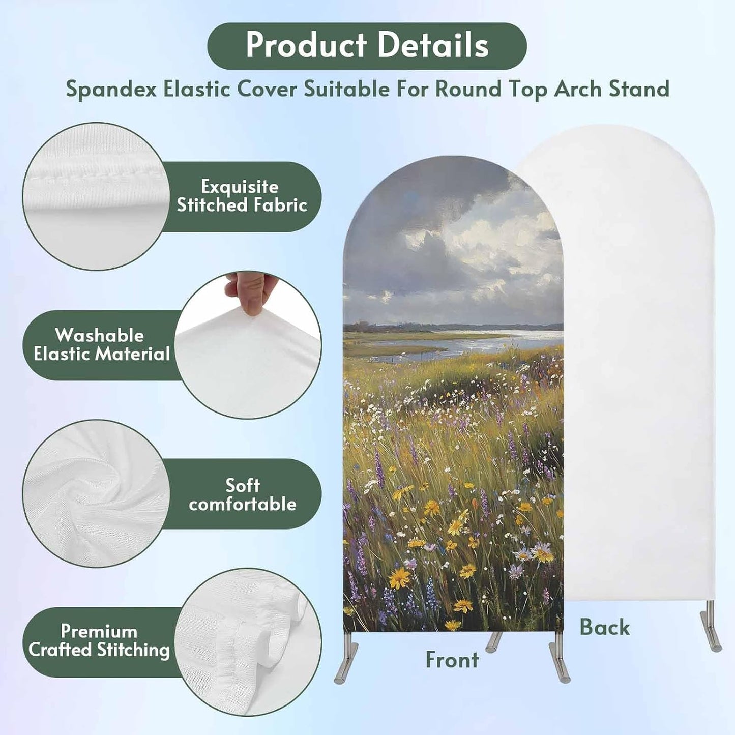 Jnbasdffb 6.6 Spring Floral Wedding Arch Cover, Stretchy Spandex Arch Backdrop Stand Covers FT, Modern Oil Painting