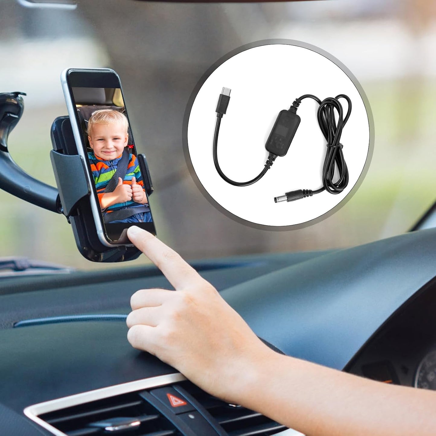 BOXOB DC5521 Baby Car Camera USB Powered Adapter, Durable Copper Baby Car Camera Monitor to USB C Tape- C Cable Cord