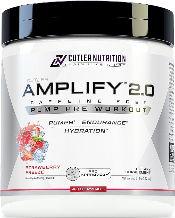 Cutler Nutrition Amplify Pump Pre Workout Caffeine Free Nitric Oxide Booster containing Arginine and Citrulline Pre-Workout for Maximum Pumps