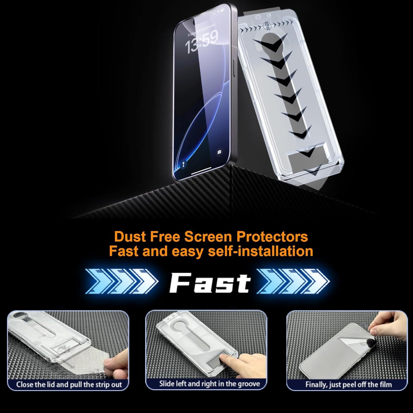 16 6.3inch 2 Pack OneFish for iPhone Pro Tempered Glass Screen Protector Auto Dust-Elimination Easy Installation