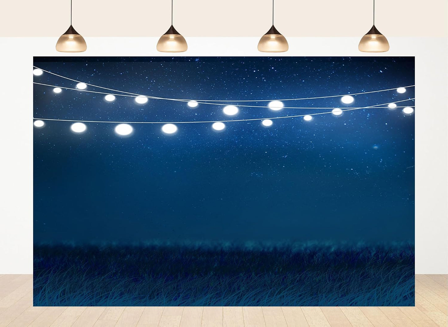 LidyMini 8x8ft Fabric Starry Night Balloon Lights Backdrop Bright Night Photography Background Stunning Sky Nature