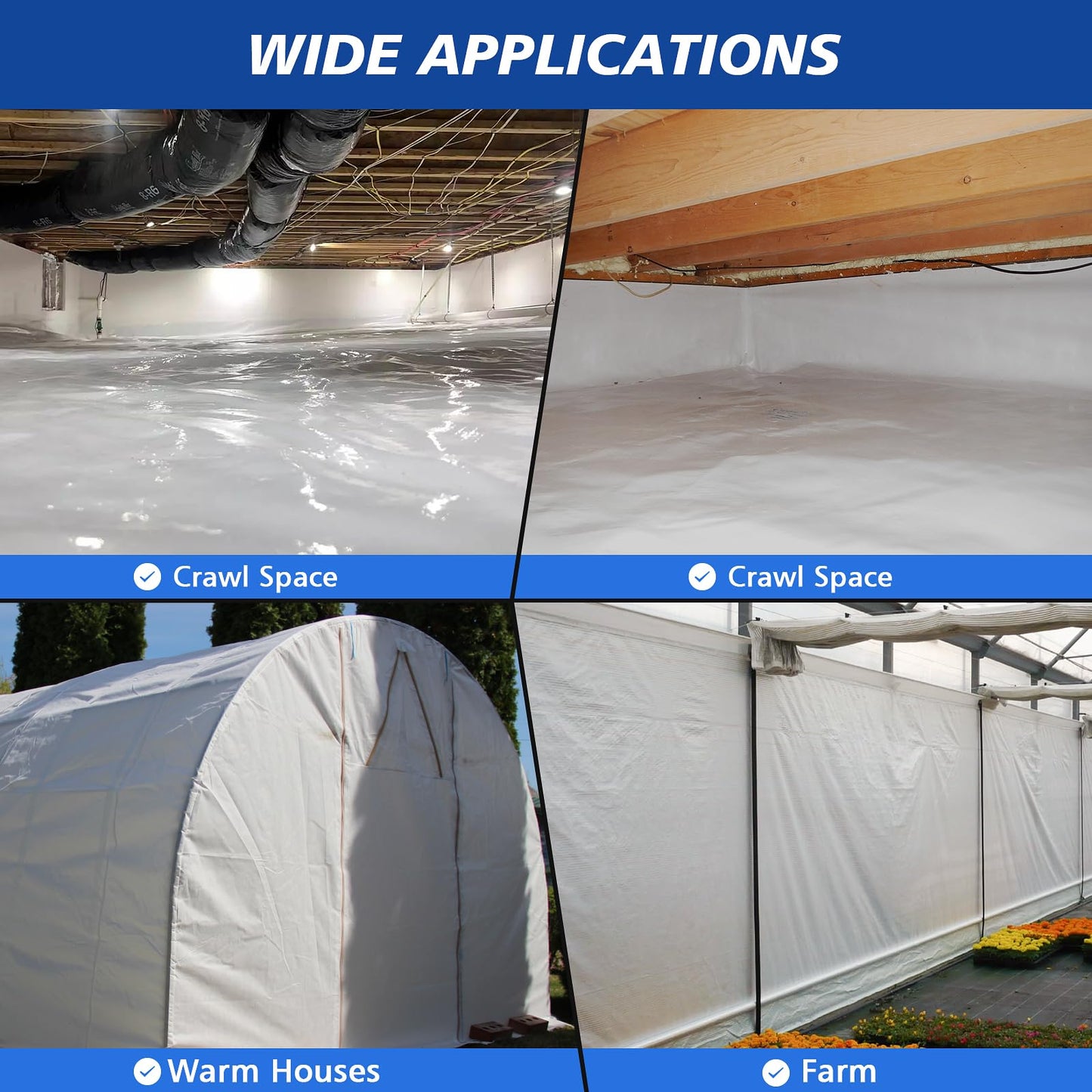 Crawl Space Vapor Barrier - 16 mil 10' x 100', Concrete Vapor Barrier, Vapor Barrier for Crawlspace Encapsulation kit, Crawlspace Liner, Roll of Heavy Duty Plastic sheeting, Black and White Panda Film