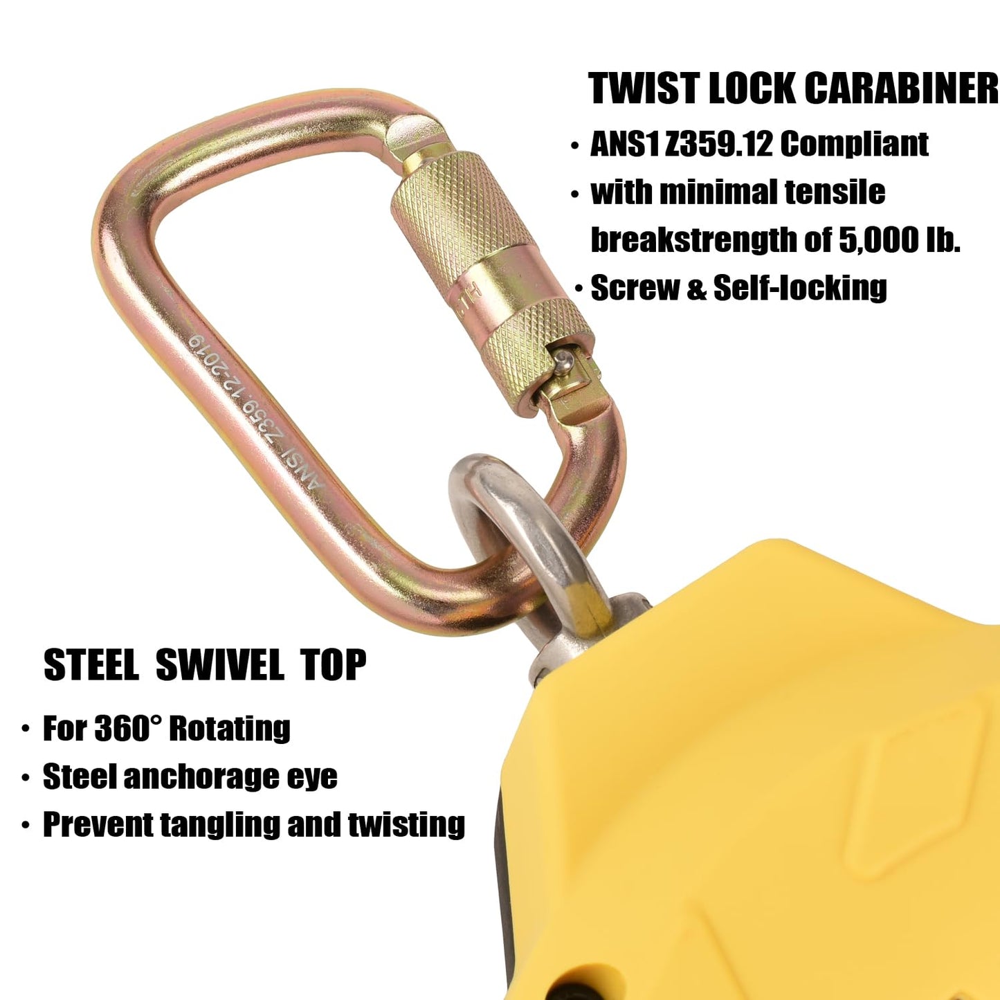 WELKFORDER Single Leg Self-Retracting Lifeline [Steel Cable] Internal Shock Absorber System Class 1 Retractable Lanyard with Quick-Action Brake ANSI&OSHA Compliant (15FT)