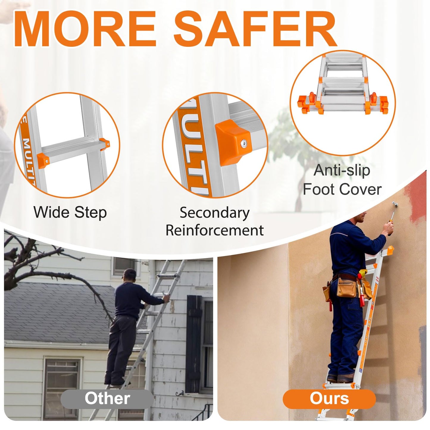 LEVELEVE 22FT Extension Ladder,A Frame 6 Step Ladder with Stabilizer Bar & Wheels,330 lbs Security Load Multi Position Ladder for Stairs Home Indoor Outdoor Roof