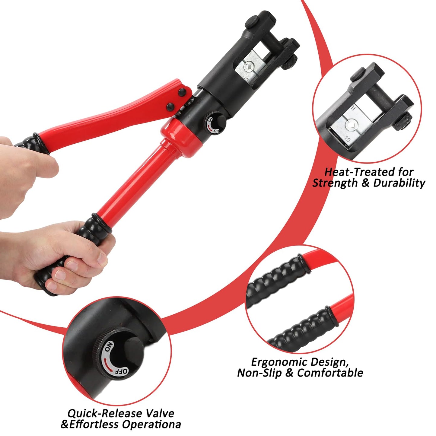 Hydraulic Crimping Tool, 60KN Heavy-Duty Hydraulic Punch Tool with 9 Hex Crimp Dies, Heat-Treated Alloy Steel, Ergonomic Anti-Slip Handle for Industrial Electricity, Communication, Metallurgy