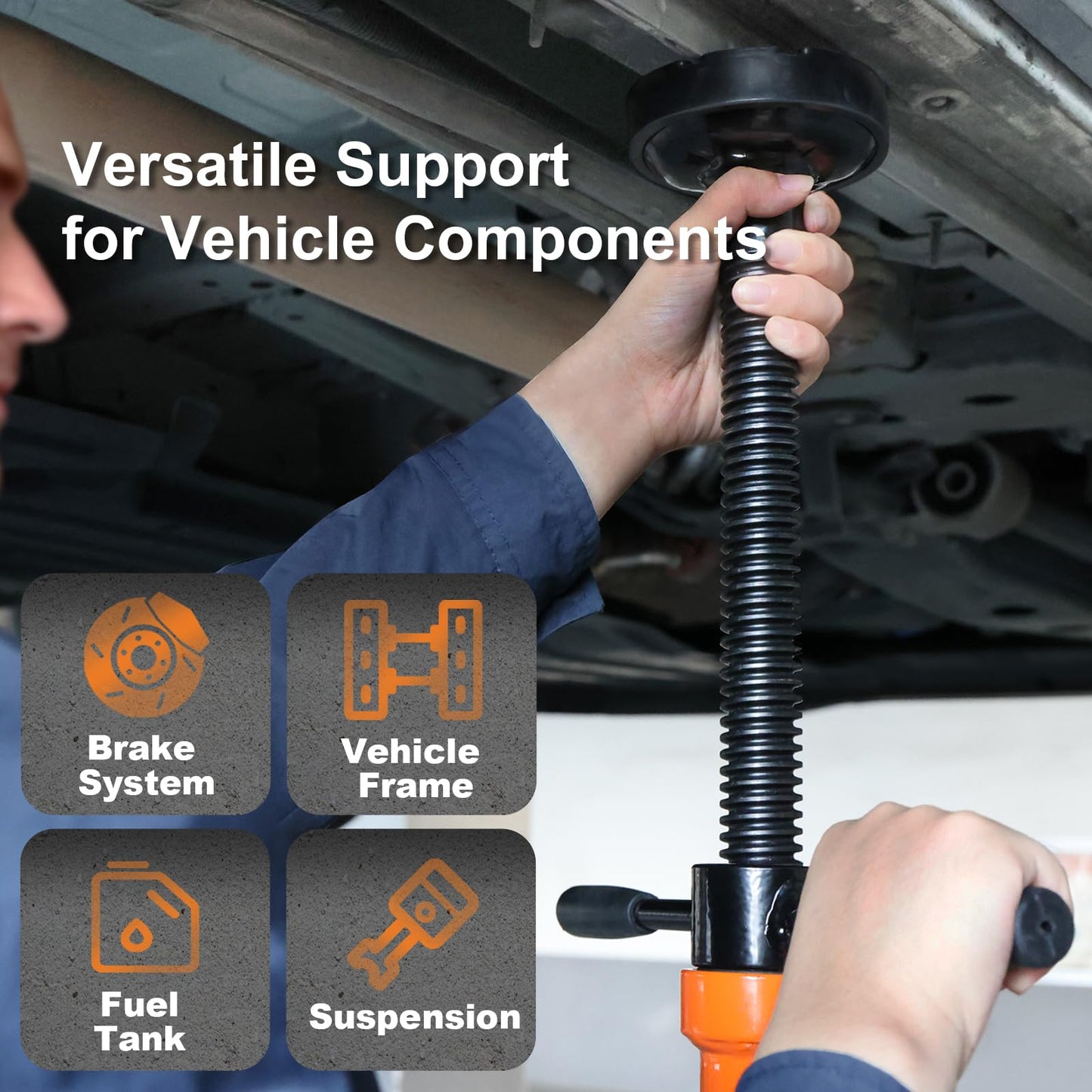 Underhoist Support Stand, 1-Ton Capacity, 3-Section Adjustable Height 34.8'' to 70.9'', Self-Locking Threaded Screw with Thrust Bearing Pole Jack, 2 Replaceable Saddles for Vehicle Component Support