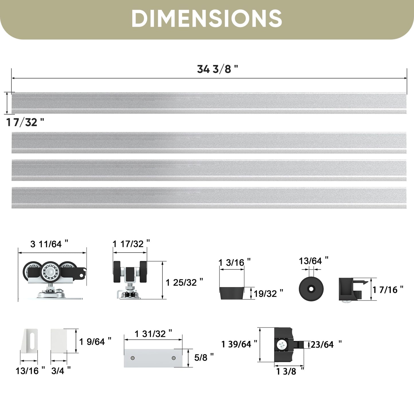 BarnBase 12FT Double Pocket Door Track Kit, 2 Sets of 68.7" Spliced Rail, Suitable for Double Door Width 48"-72"(Single Panel 24"-36"), Slide Quietly and Smoothly, Easy to Install