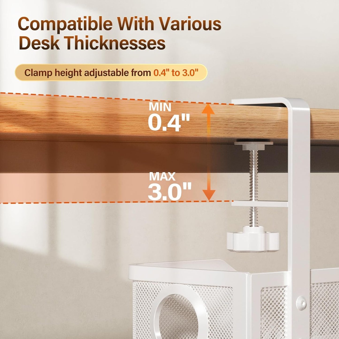 Cinati 16" 3", Under Desk Cable Management Large, Cable Management Box for Table Thickness up to Wire Cord Organizer