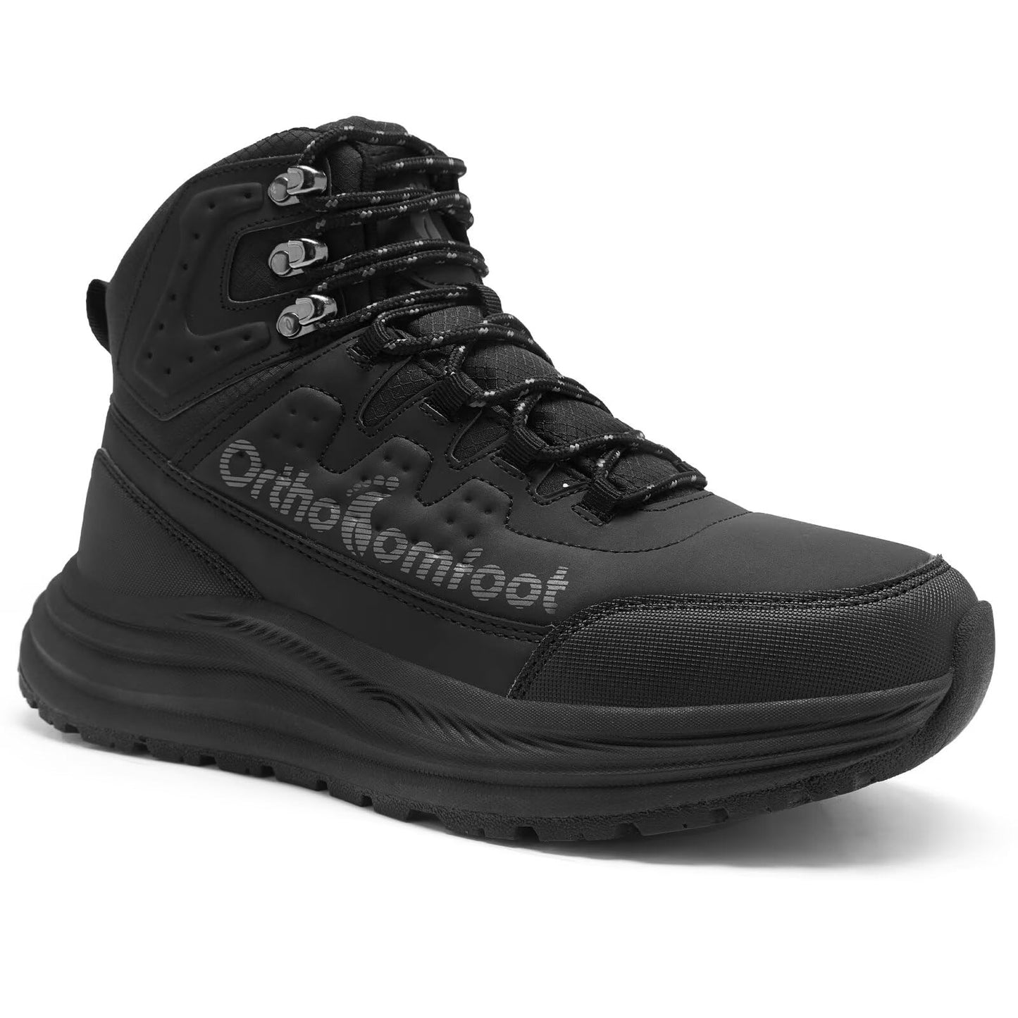 Men's Orthopedic Wide Mid Trekking Hiking Boots: Comfortable Plantar Fasciitis Orthotic Arch Support Bunions Recovery Sport Boot, Leisure Slip Resistant Outdoor Hang Out Walking Shoes Black Size 11