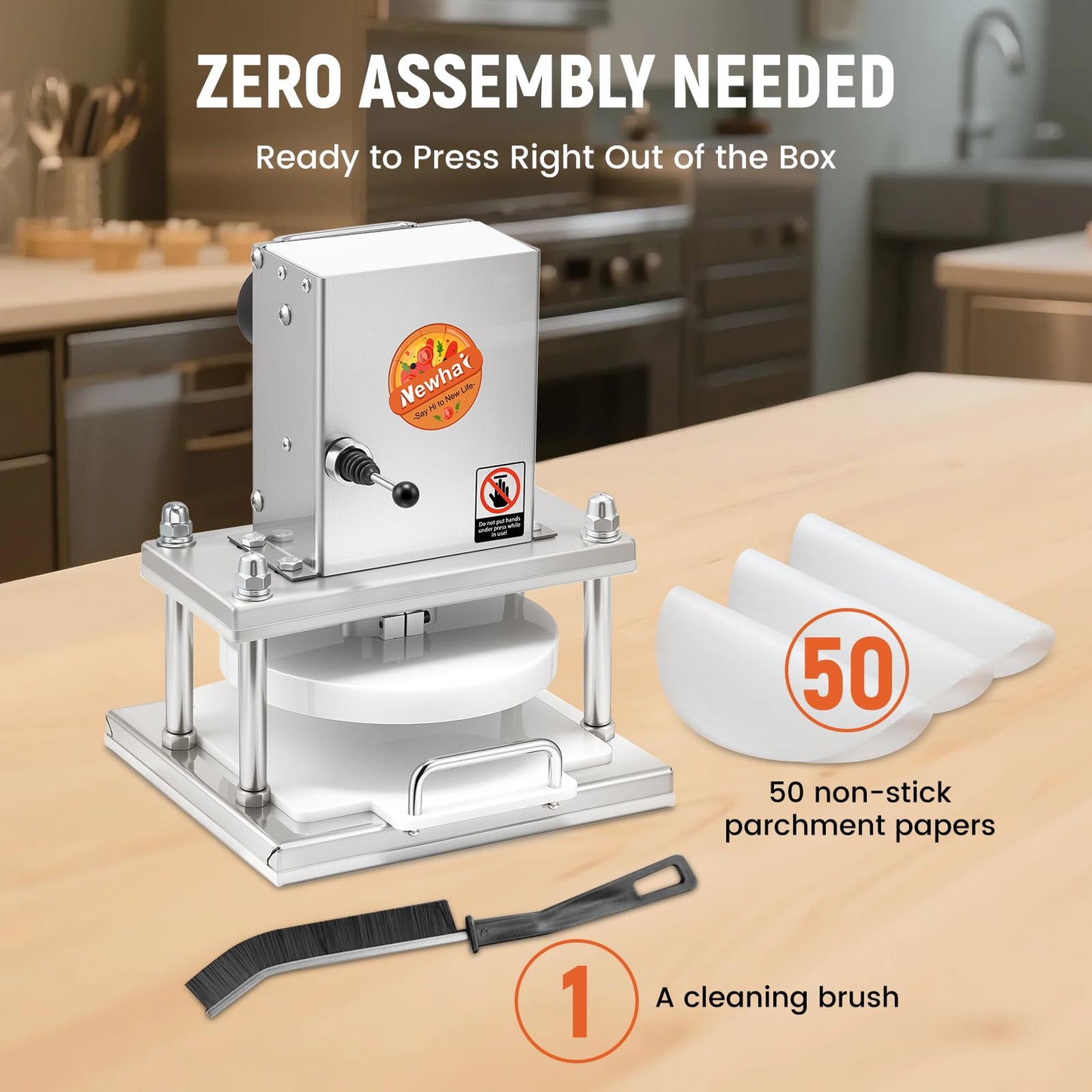 Newhai Commercial Pizza Dough Press Machine 8.6” Electric Dough Roller Sheeter Pastry Pizza Bread Press Forming Processor with 400 Pcs Parchment Papers for Bakery Home Restaurant Use