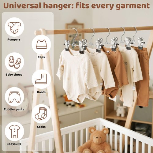 Eunhdet 24 Pack Baby Hangers with Clips, 360°Rotatable Toddler Pant Hangers with Clips, Non-Slip Space Saving Kids Hanger for Newborn Children Clothes Skirts Boots Closet Organizers, Black