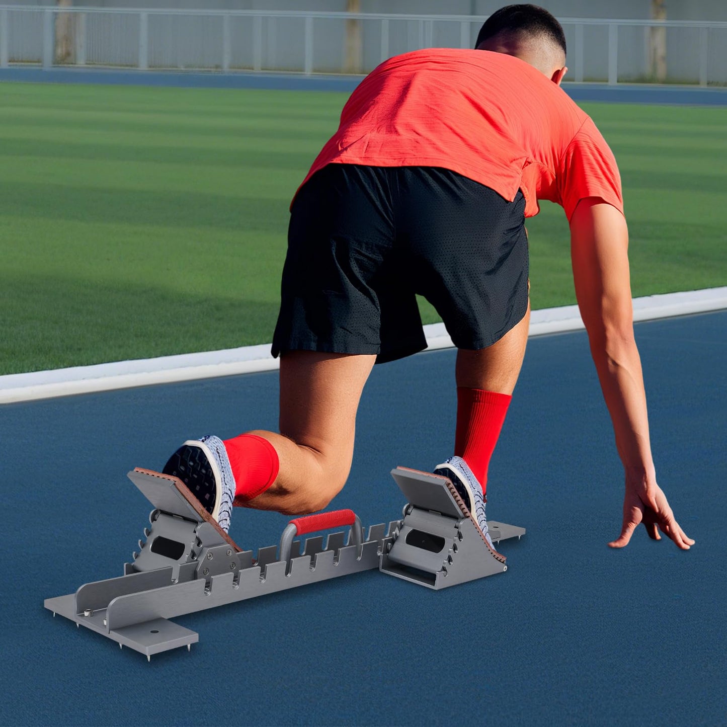 GONGDUN Running Starting Blocks Adjustable Aluminum Alloy Track Starting Block for Competition 4-Angle Adjustable Pedals Equipment for Cinder & Plastic Tracks (9.44 * 35.43in)