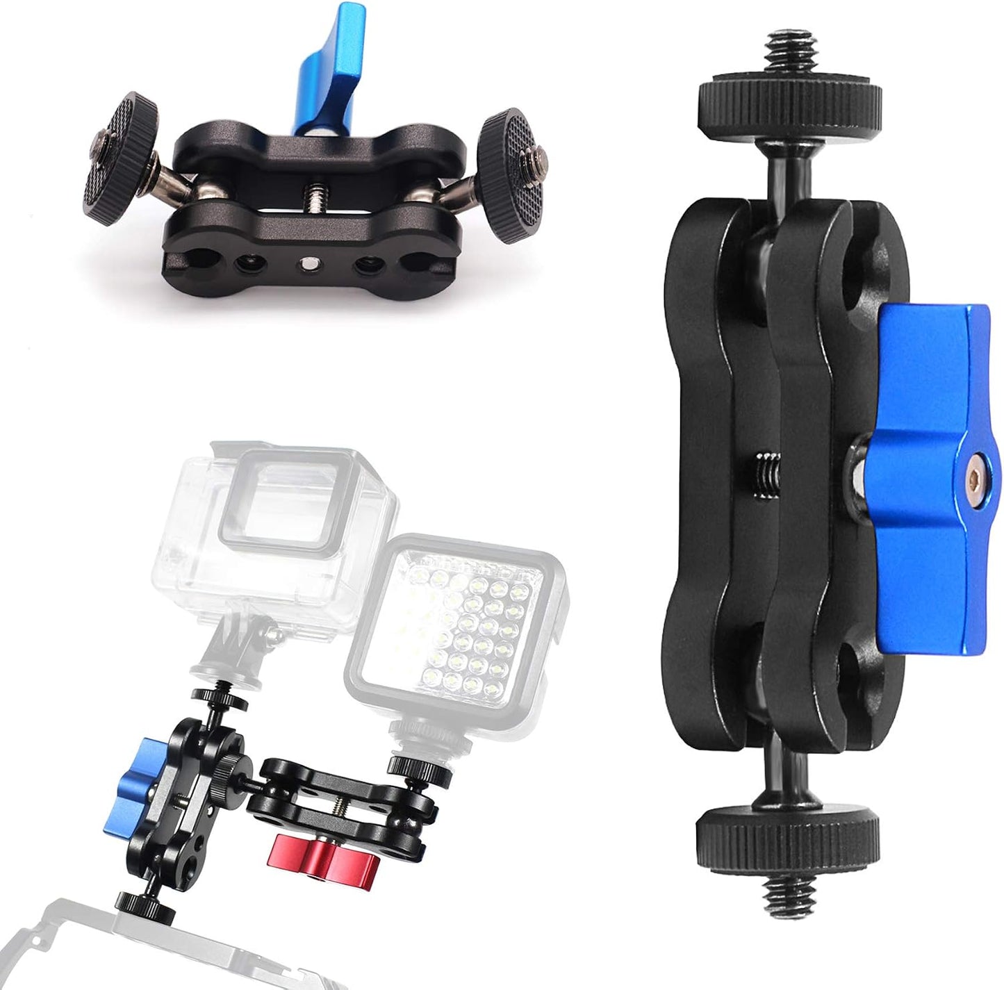 1/4" Mini Magic Arm with Double Ballhead Screw Adapters& Metal Articulating Arm, Universal Bracket Monitor Mount