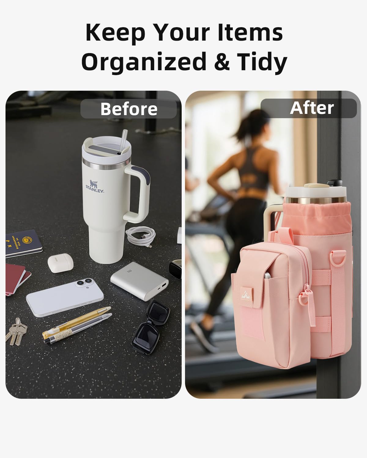 Nefeeko Magnetic Water Bottle Bag, Bottle holder for Gym – Detachable 2-in-1 Design | Fits 40OZ Bottles | Durable Oxford Fabric | Ideal for Fitness/Golf/Tennis/Hiking (Pink)