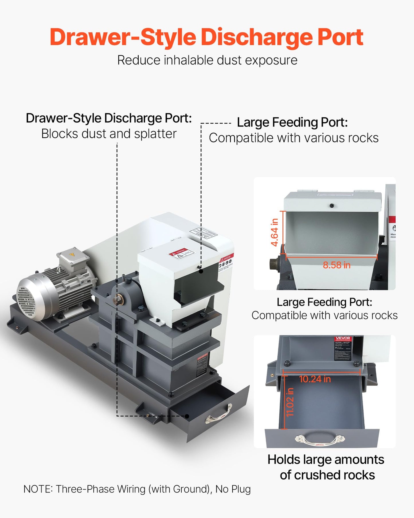 VEVOR Jaw Crusher Machine, 2.2KW High Power Rock Stone Crush Machine, 6.10 x 5.12 inch Feeding Port, 1740 RPM Speed Stone Shatter Grinder, Electric Stone Shatter 220V, for Rock Coal Glass Bottle