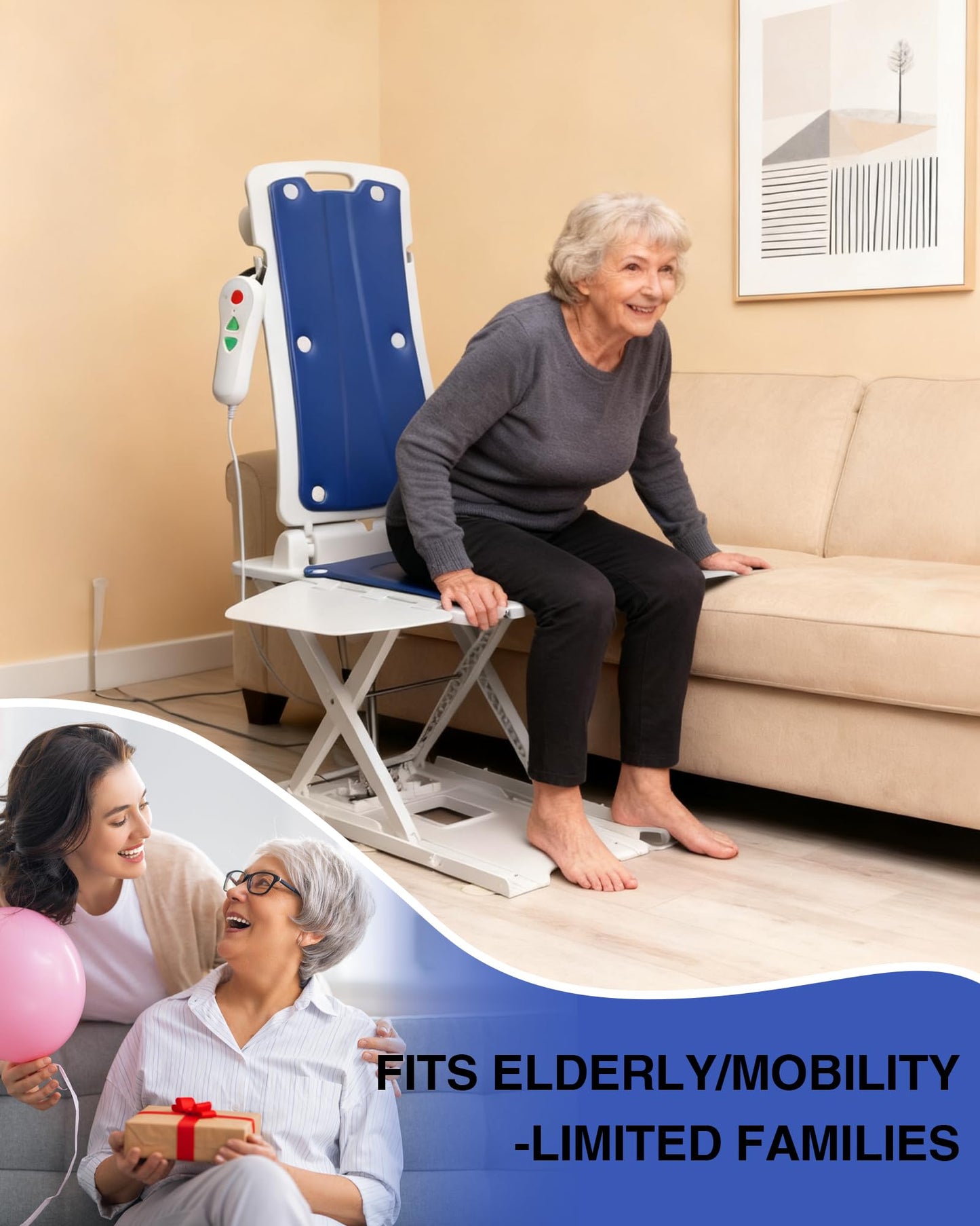 Pterying Electric Chair Lift for Elderly, Floor to Chair Transfer Aid, IPX8 Waterproof, Max Load 308 LBS, Heavy Duty Bath Lift, Assisted Transfer for Seniors (Bathtub/Bedroom/Living Room)