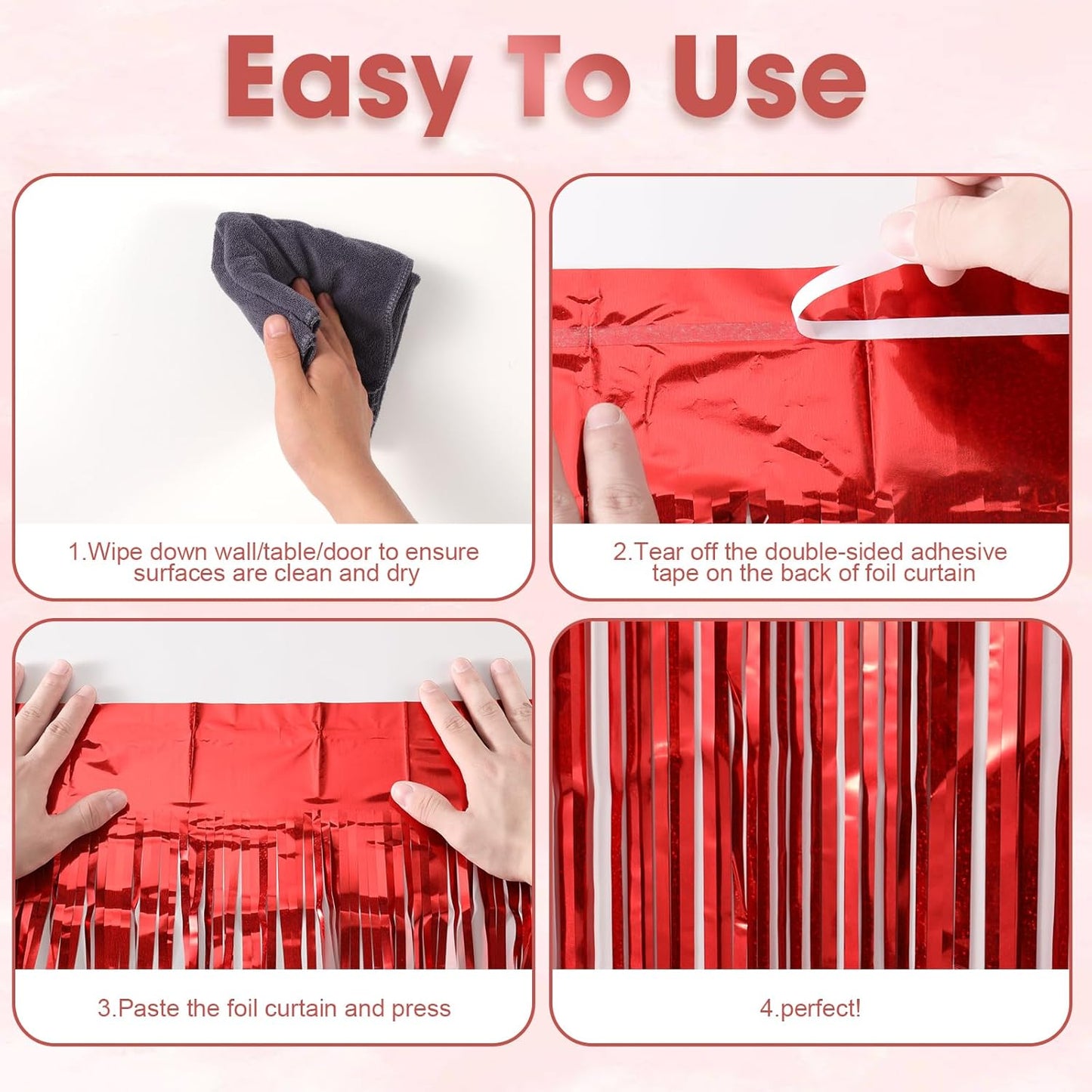 Voircoloria Laser Red Foil Fringe Backdrop Curtains - 3 Pack, 3.3 x 8.2 ft | Perfect for Parties & Celebrations