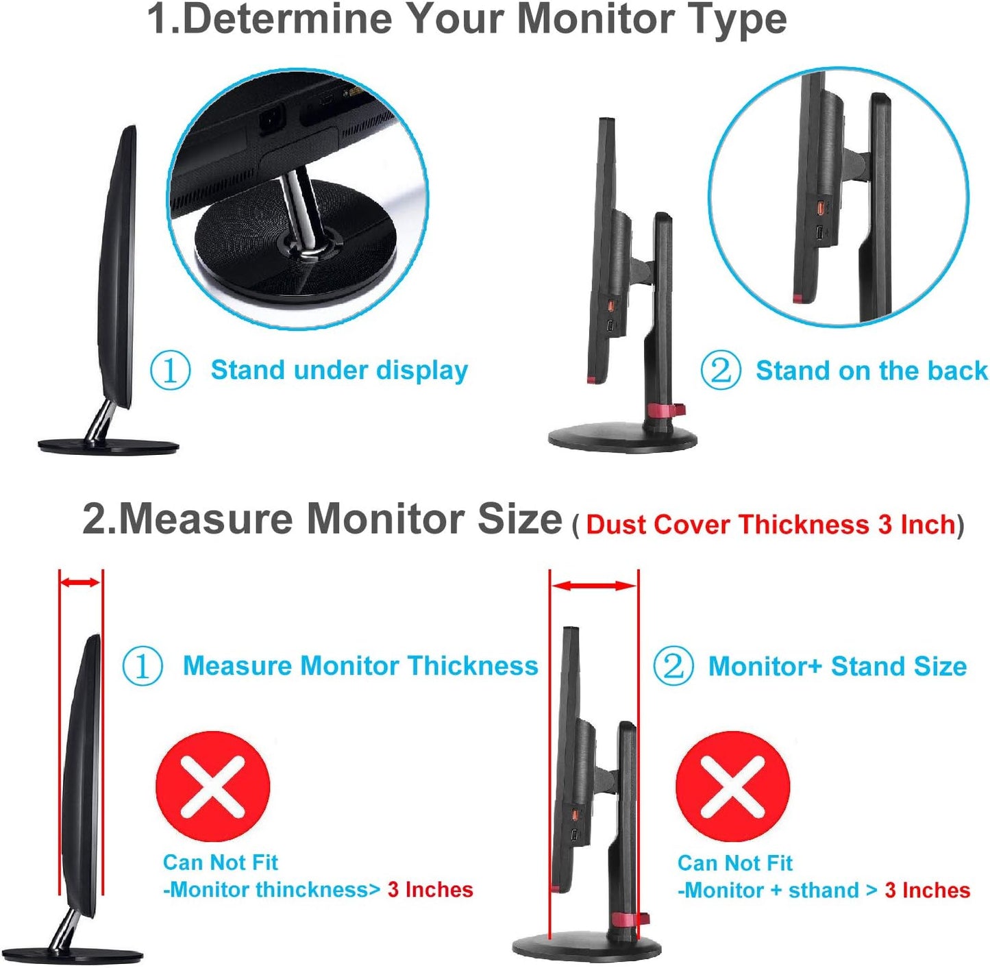 23" 24" 25" 23" 24" 25" 24W 18H 3D)-Gray Univesal Monitor Dust Cover Scratch Resistance Nonwoven Full Body Sleeve