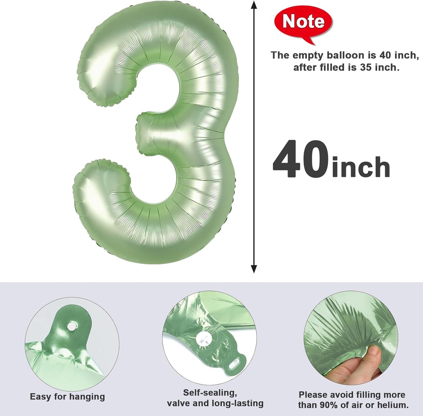 Numbers Balloon - 40 Inch Large Olive Green 3 for Birthday Decor | Perfect for Three-Year-Old Celebrations