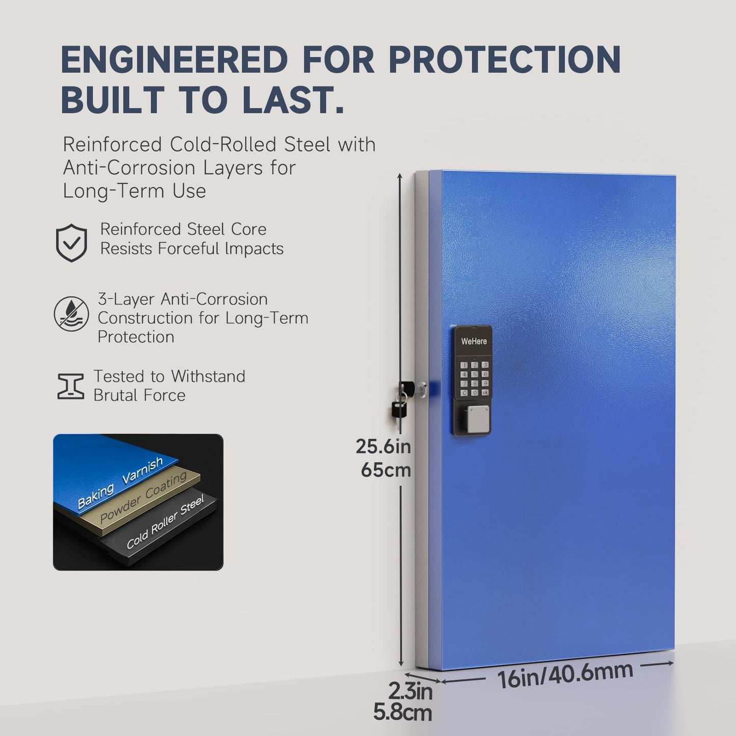 WeHere 96 Key Lock Box, Smart Key Cabinet with Key Management System, App, Bluetooth, Dynamic/Static Password, WiFi Unlock(Sold Separately), Wall-Mount Commercial Key Storage Box for Office, School
