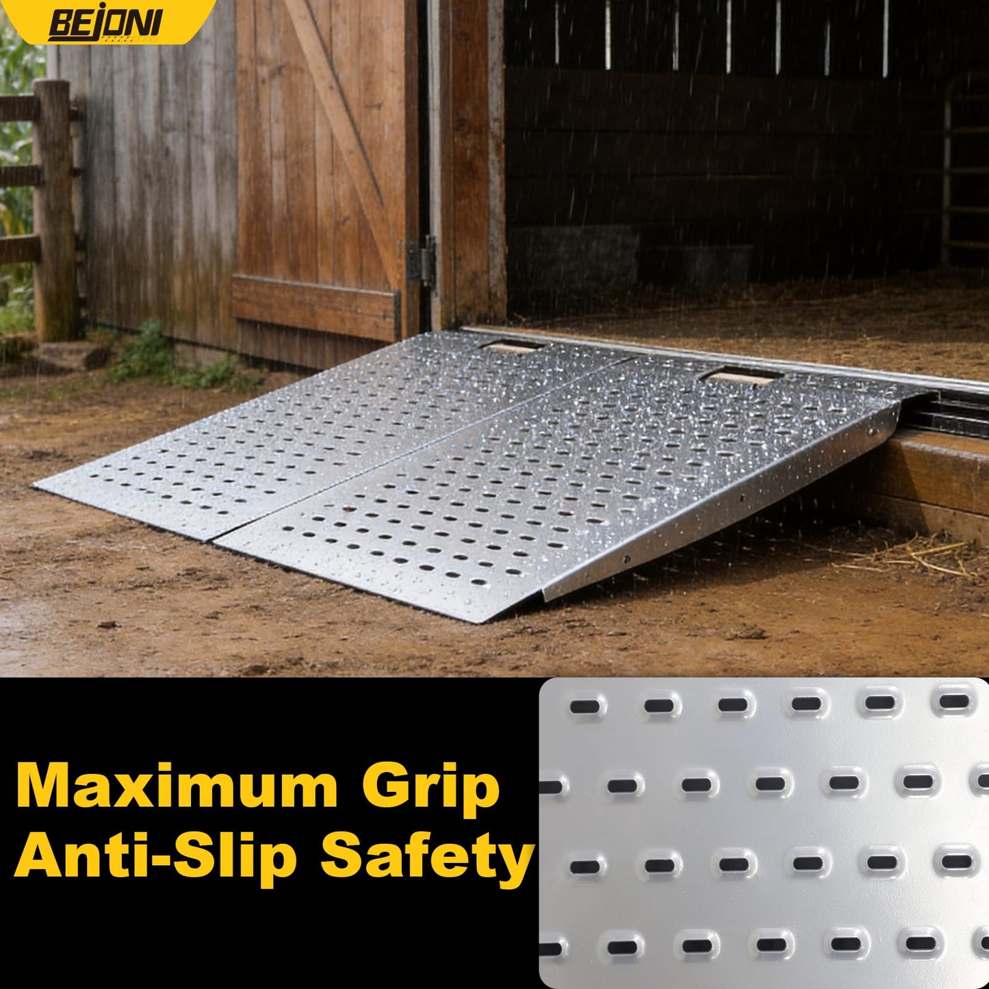 BEJONI Shed Ramp for Riding Mower, 29''L x48''W, 2200 lbs Capacity, Elliptical Hole Shed Ramp for Doorways, Handicap Loading Ramp for Riding Mower, Garages, Barns, ATV, Lawnmower, Golf Cart, 2 Pcs