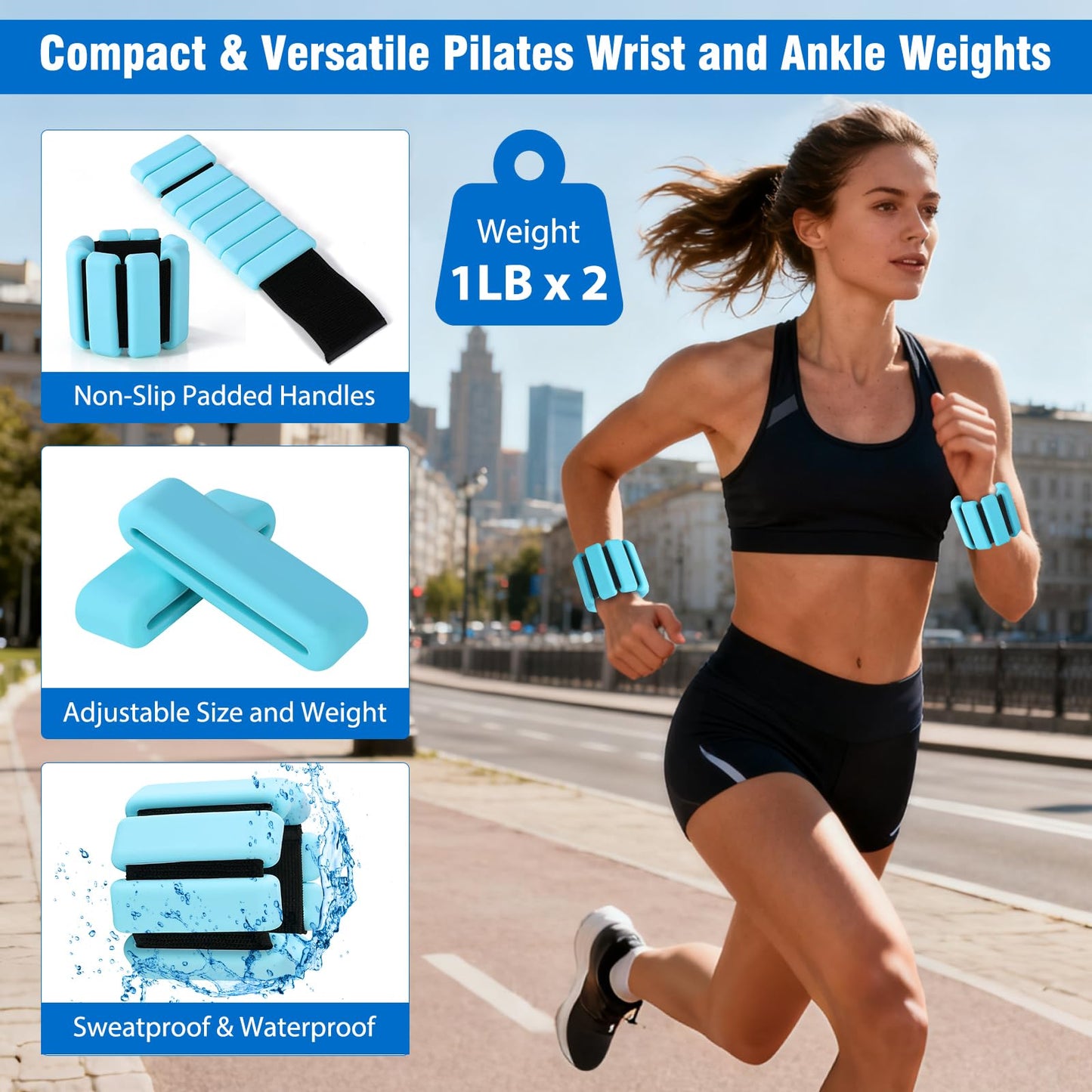 Muuruu Pilates Equipment Kit for Home Workout, Pilates Ring and Ball Set for Women, 14'' Magic Circle Essentials Accessories Kit, Wrist Weights, Resistance Bands, Yoga Strap, Socks, Bag Blue