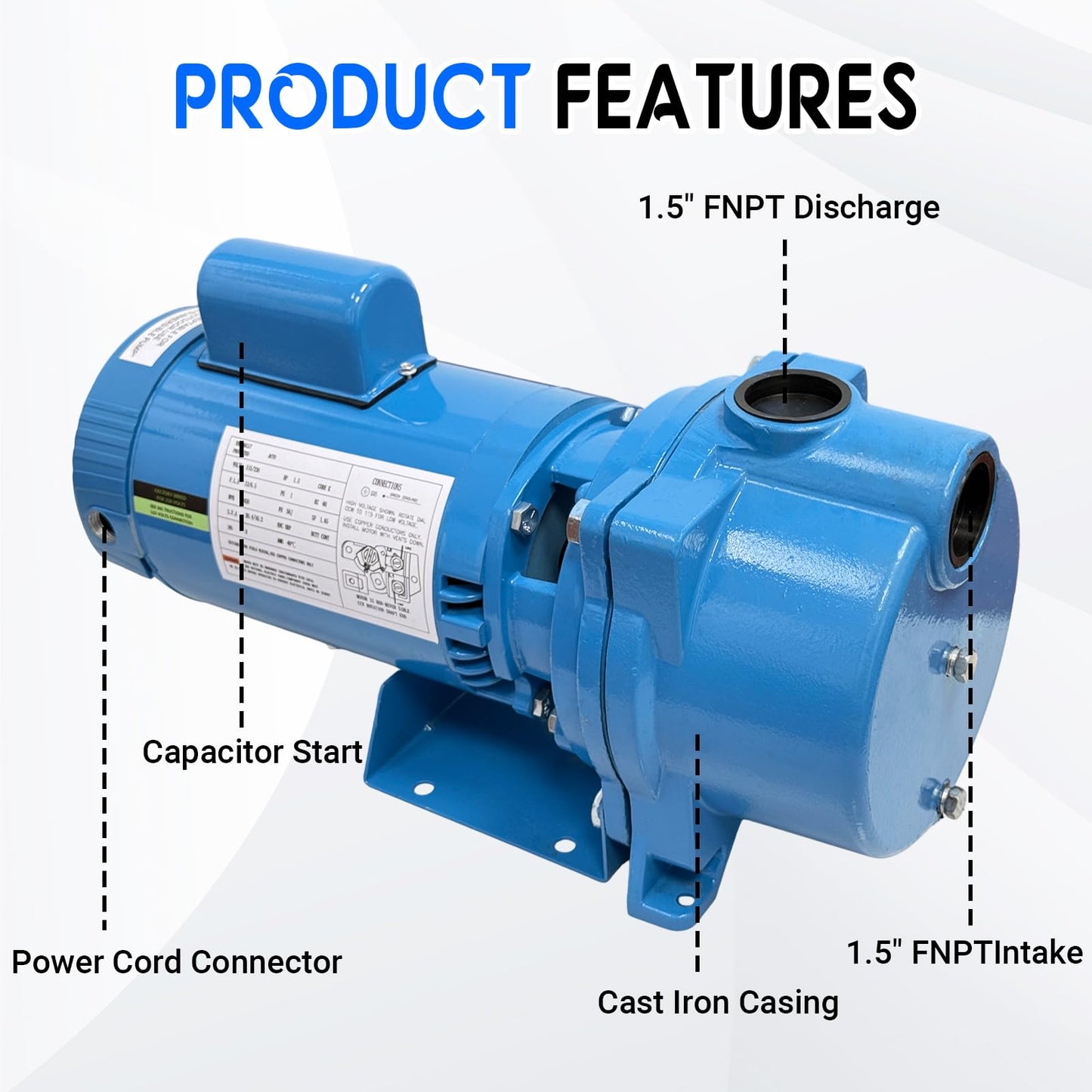 WeenthAvenue GT15 Self-Priming Single Phase Centrifugal Pump, 1.5hp, Single Phase Cast Iron Water Pump Fit for Agricultural & Garden Irrigation