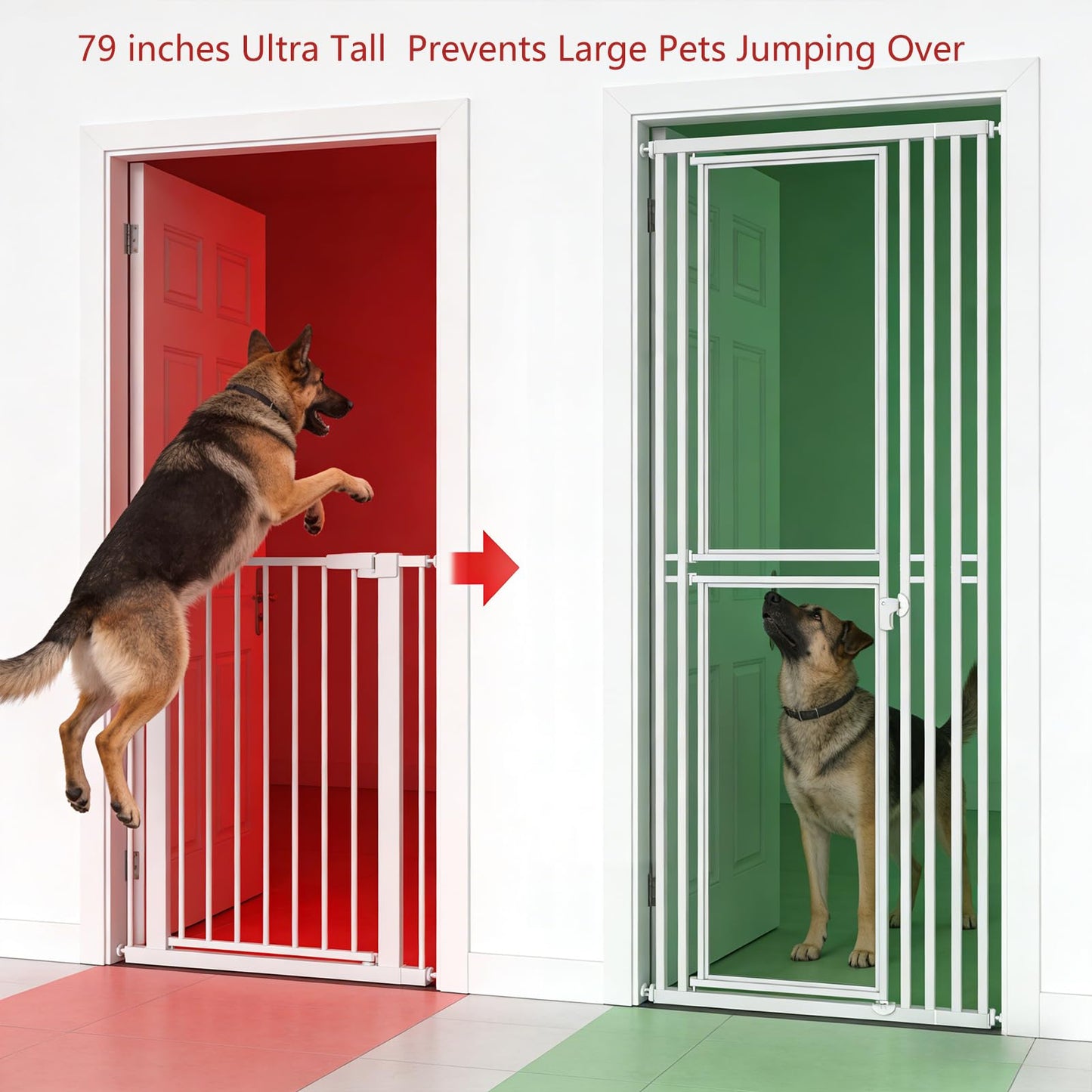 78.74" Extra Tall Cat Gate for Doorway, Wide Adjustable 28"-37" Pet Gate Included 4 Extension Kits,No Drilling Pressure Mounted Transparent Full Door Gate for Stairs, Studio, Kitchen (White)