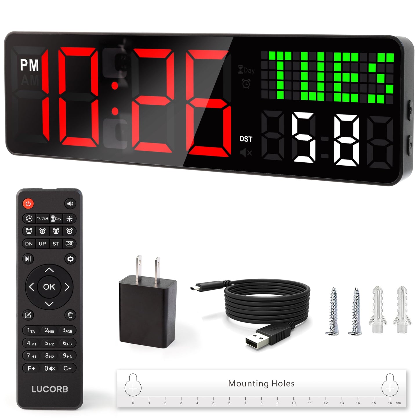 Home Gym Timer, 12'' Interval Workout Clock with Seconds | Remote Control | 5 Display Modes, 4 Alarms | Countdown Wall Clock for Gym Garage Crossfit HIIT Classroom