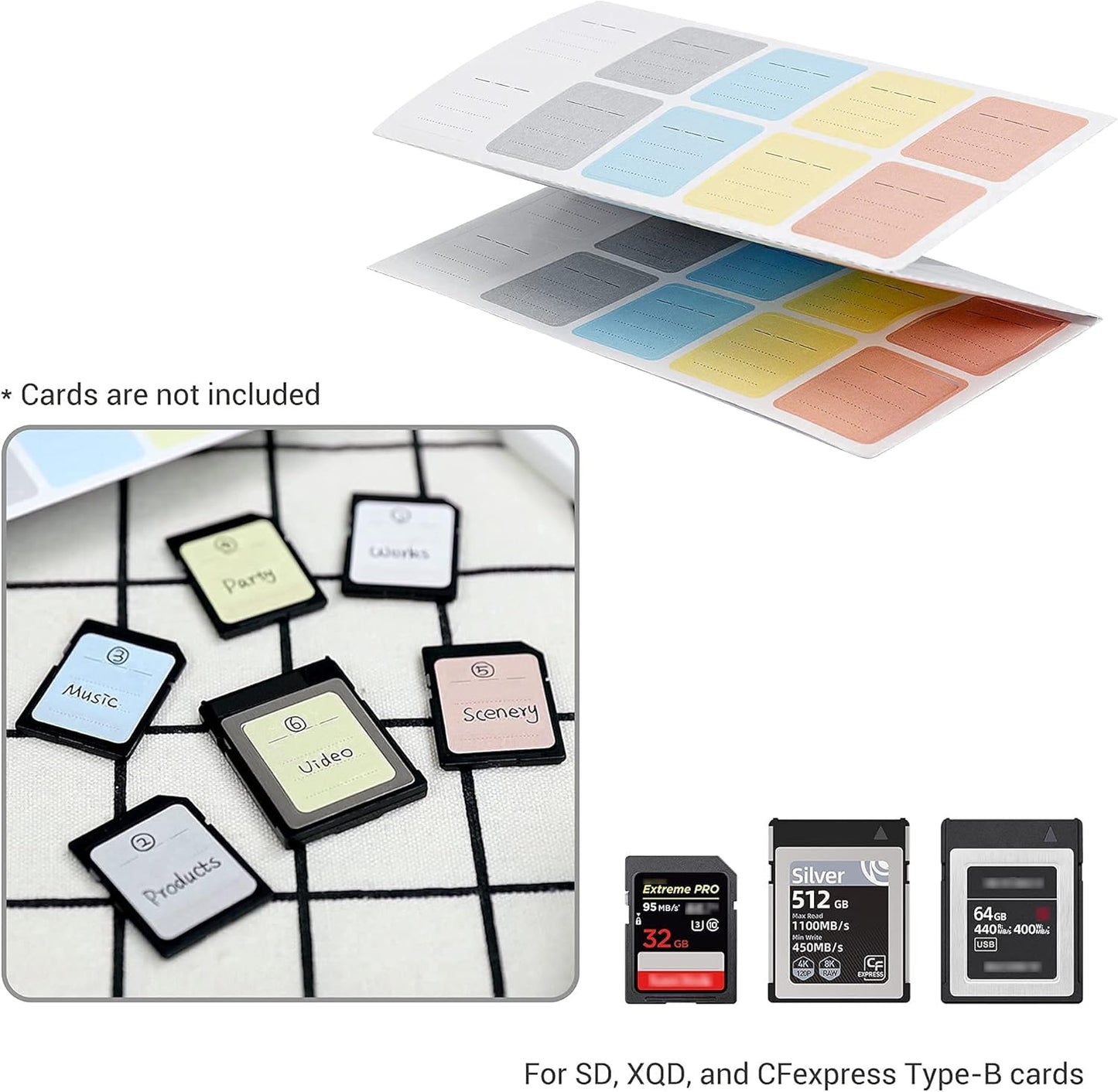 (120 Count) Multi-use Label Printable Stick-On Camera Memory Card Labels SD SDHC SDXC XQD CF CFexpress Type-B Card USB