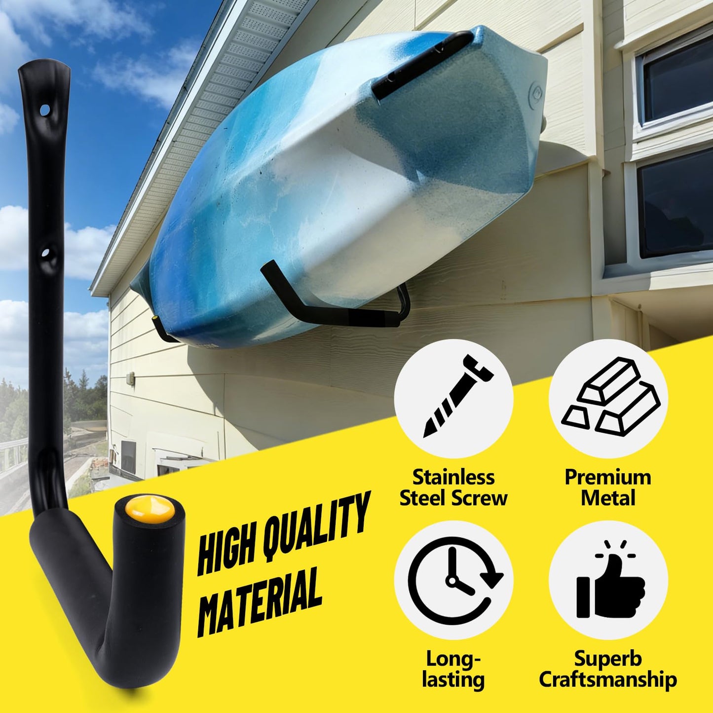 GEEDAR Heavy Duty Garage Storage Hooks -75 LB Capacity, 6packs, 9.8" Wall Mounted Rack for Hanging Paddle Board, Ladders, Bikes Enforced Kayak Storage Hanger