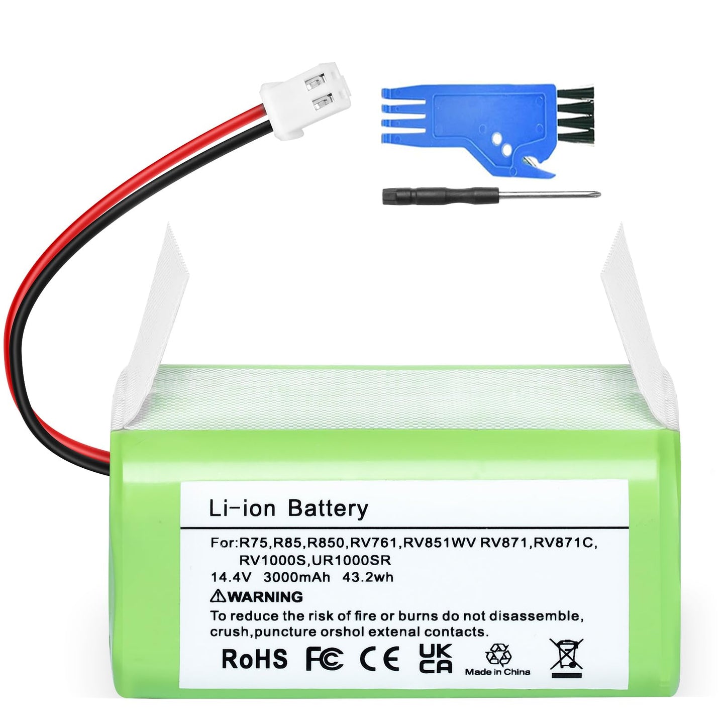 YAYA-Bechine 14.4V 3000mAh Replacement RVBAT850 Battery for Shark Ion Robot R75, RV761, RV850C, RV1000S, RV1100VL, RV101AE, UR1000SR, RV700_N, RV720_N Vacuum Cleaners (2-Prong Connector)