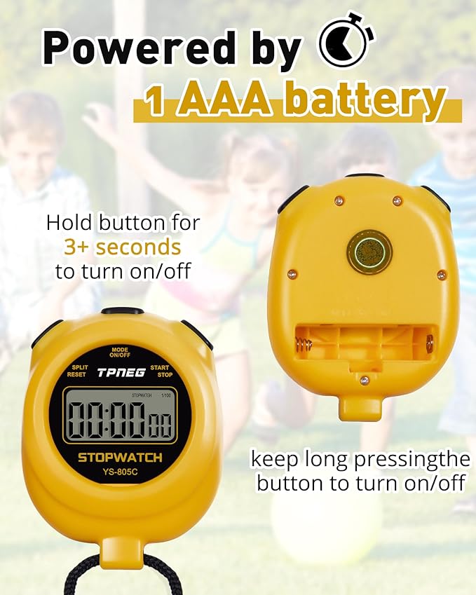 Simple Stopwatch Timer - Easy to Use, Set Up, Read, and Carry - Large Display - On/Off, AAA Battery - Ideal for Coaches, Track and Field, Soccer Referees, Sports, Classroom