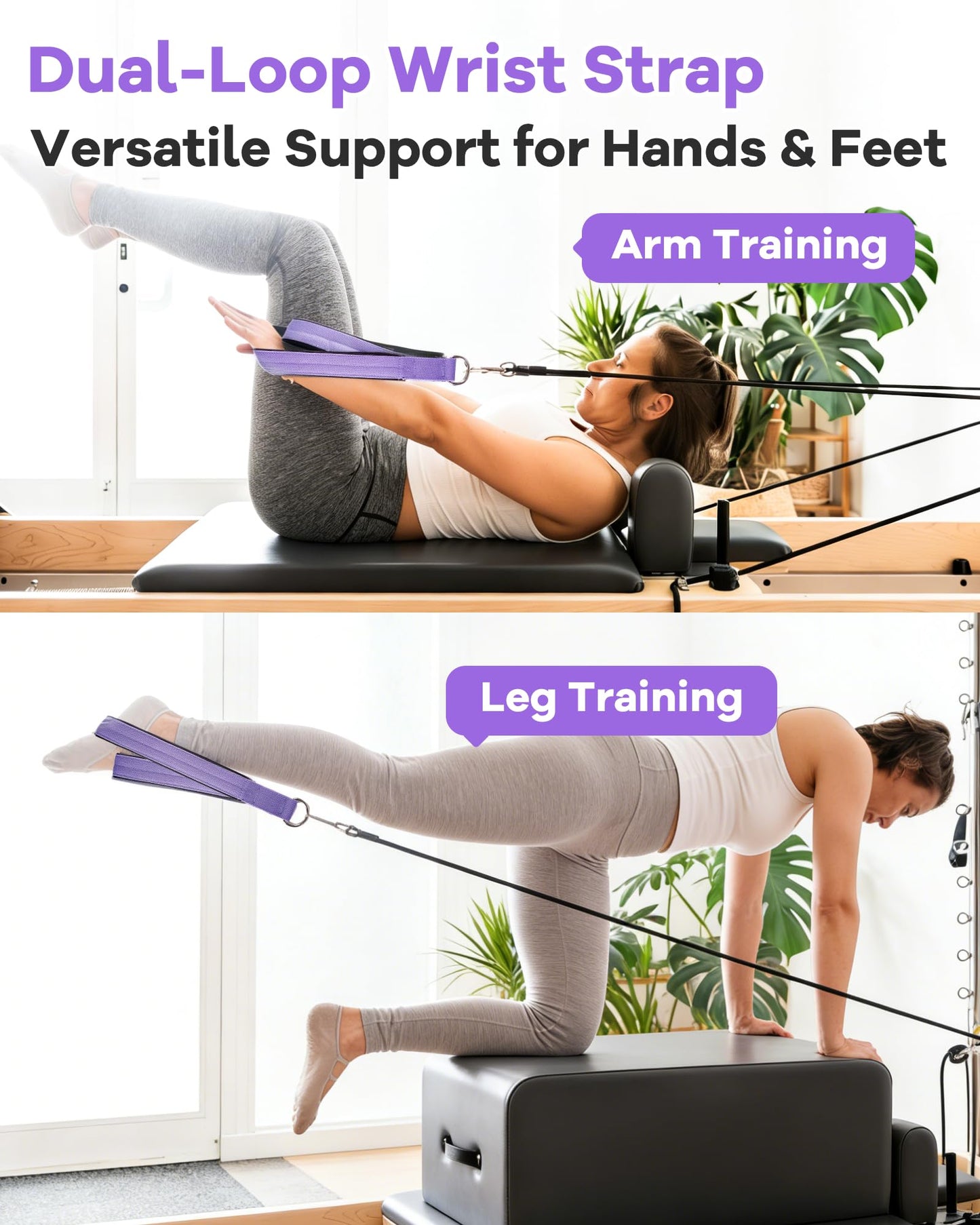 Wonderful Day 2PCS Pilates Straps for Reformer, Comfortable Enhanced Thickness, Fitness Pilates Double Loop Exercise Straps for Home Gym Workout(Purple)