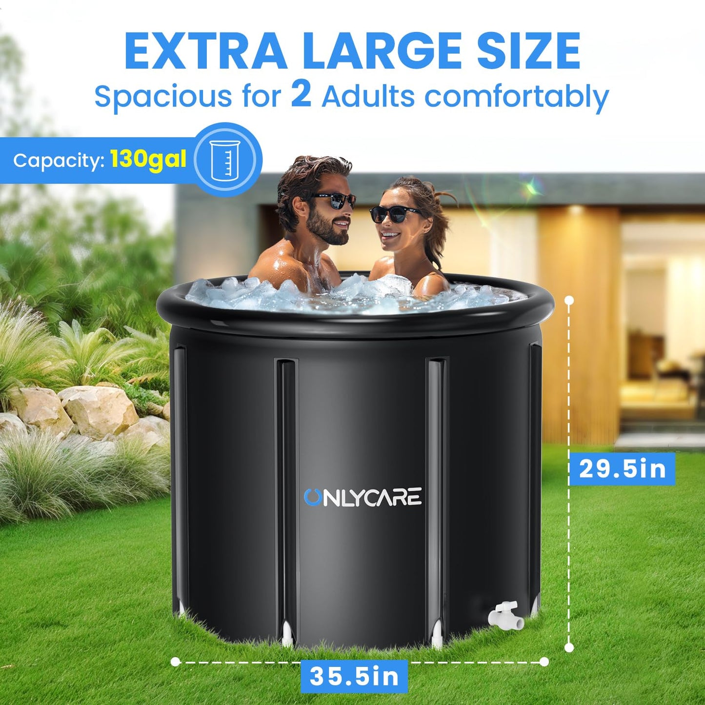 ONLYCARE XXL Ice Bath Tub for Athletes/2 Adults – Constant Temperature 5H Portable Cold Plunge Tub with Cover for Fast Muscle Recovery, Stress Relief, 130 Gal Ice Plunge Tub for Indoor/Outdoor/Gym