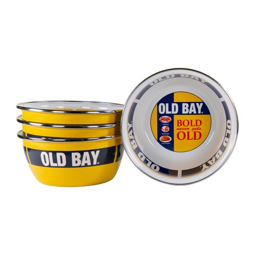 Golden Rabbit Enamelware Salad Bowls, 24 ounce, Old Bay, Set of 4