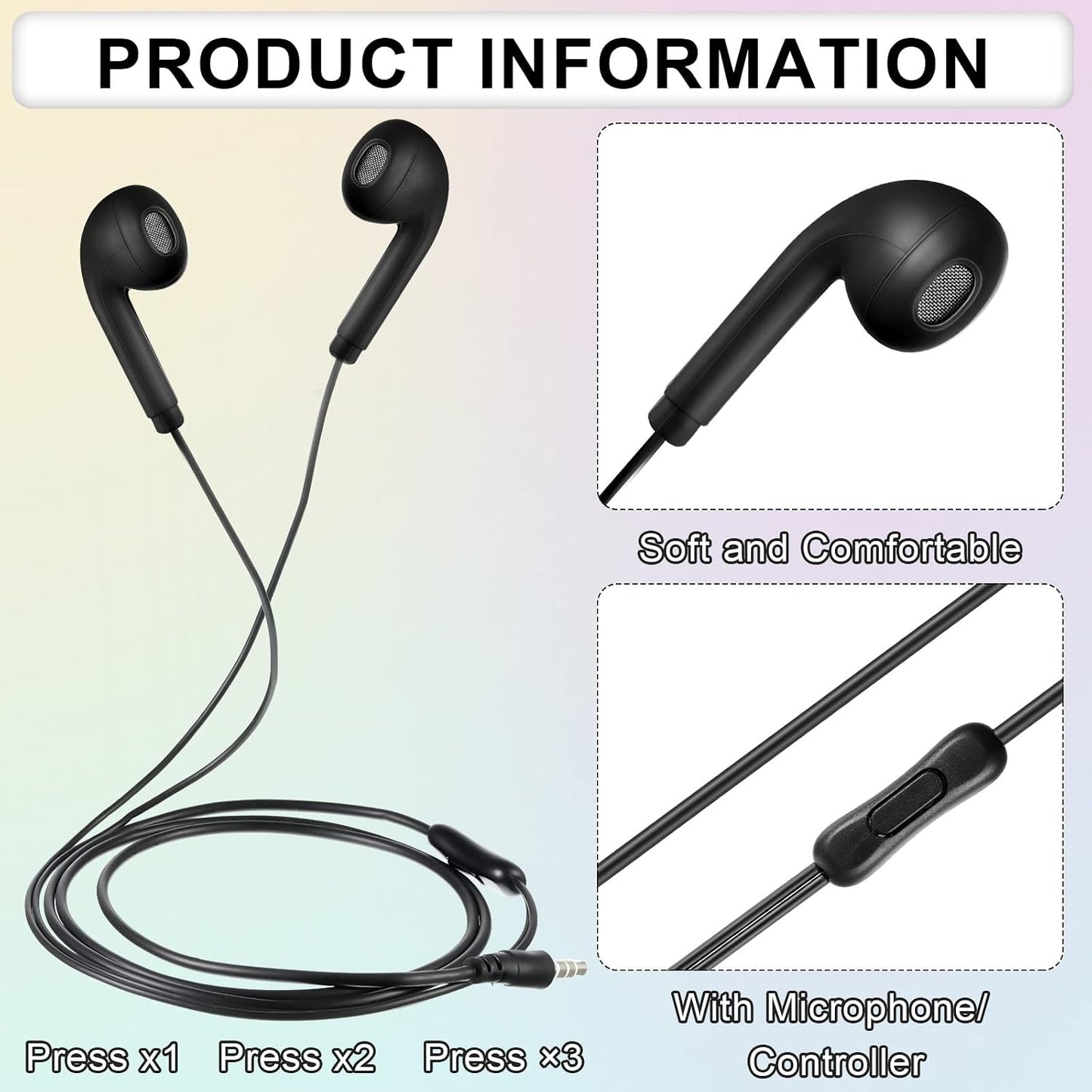50 Pack 3.5mm Xinnun Bulk Earbud Headphones with Mic Student in Ear Earbuds Classroom Wired Ear Buds with Headphone