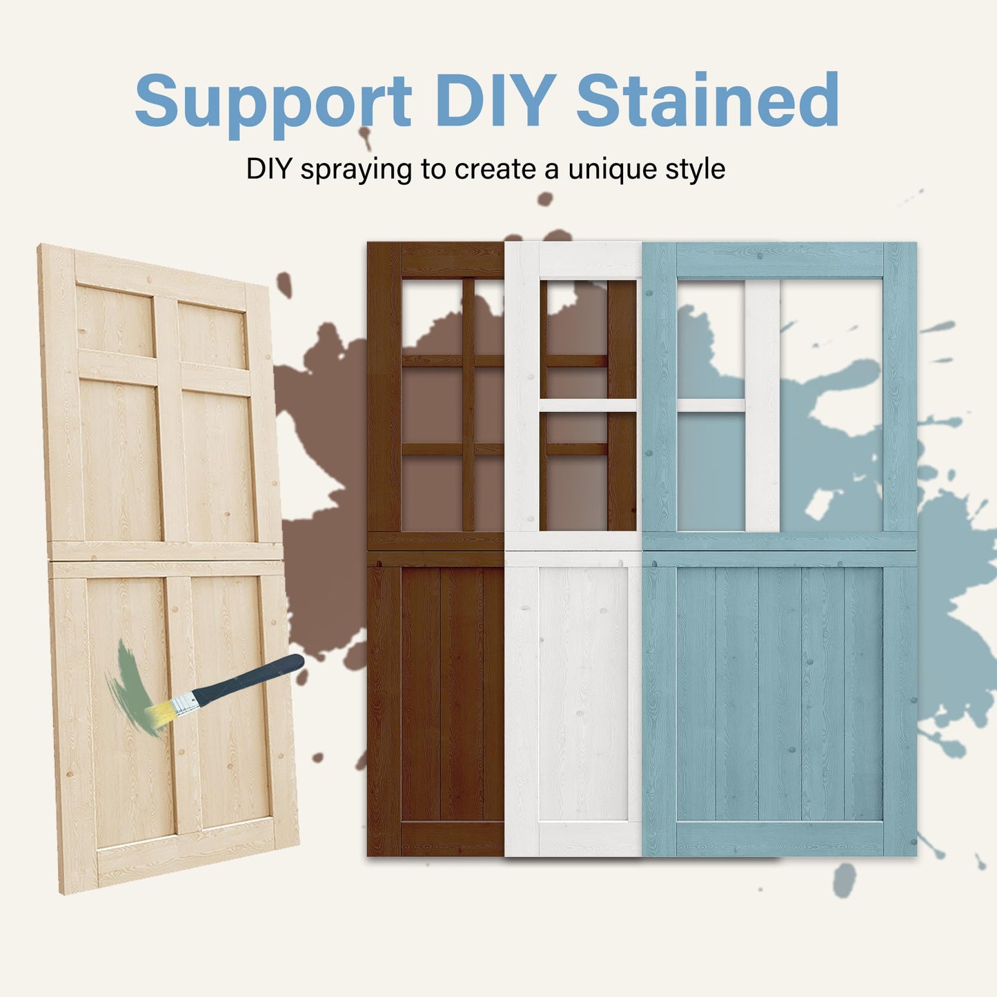 Floating Wood Shelves Dutch Door, 1.75" Pine with 4-Lite Glass Split Half Door for Exterior Front Entry, Patio Doorway & Interior Pantry/Back w/ 32" x 80" Doors Slab+1 Shelf+4 Hinges+1 Latch