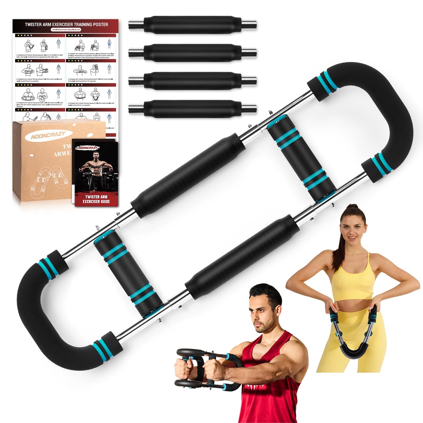 Twister Arm Trainer, 30-120 lbs Adjustable Twister Arm Chest Exerciser with 4 Spring & Poster for Men & Women, Detachable Power Twister Home Fitness Equipment for Enhancing Upper Body Muscle -Blue