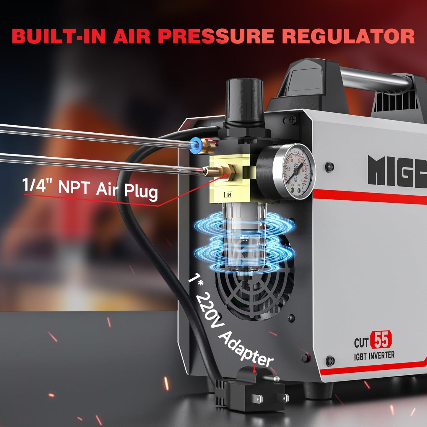 Plasma Cutter 55Amp Non Touch Pilot Arc Non-High Frequency,Non-Touch Dual Voltage 110V/220V Plasma Cutting Machine with LCD Screen IGBT Inverter 3/4'' Max Cut, Post Flow Mesh Cut 2T/4T
