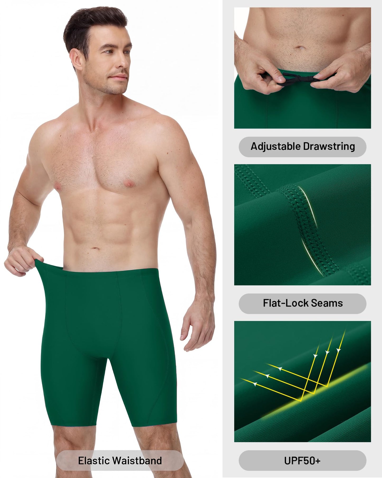 Nukuvara Men's Swim Jammers Competitive Racing Training Swimsuit Quick Dry Athletic Team Compression Swimming Shorts UPF50 Green S