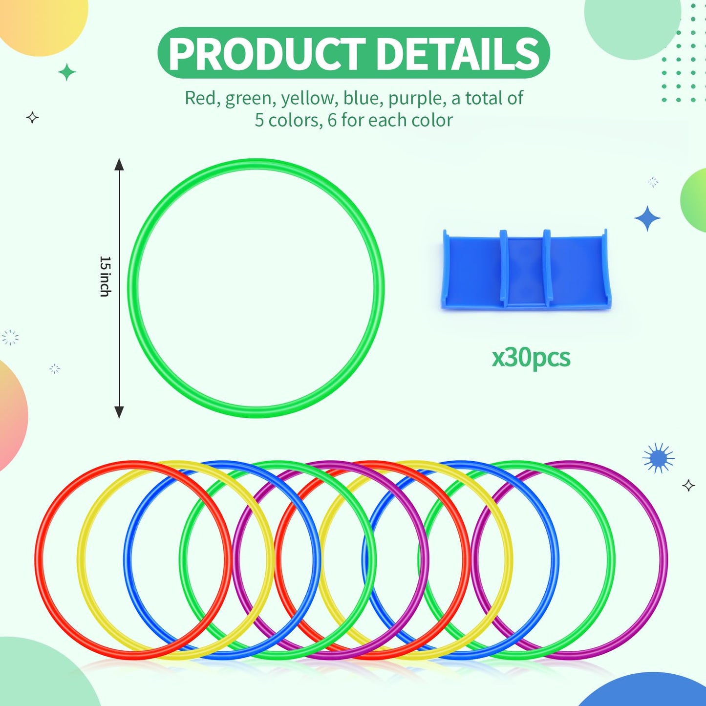 Silipull 30 Pcs Agility Rings Speed and Agility Training Rings 15" Exercise Speed Circle Jumping Hoops for Training Throwing Equipment (Yellow/Blue/red/Green/Purple)