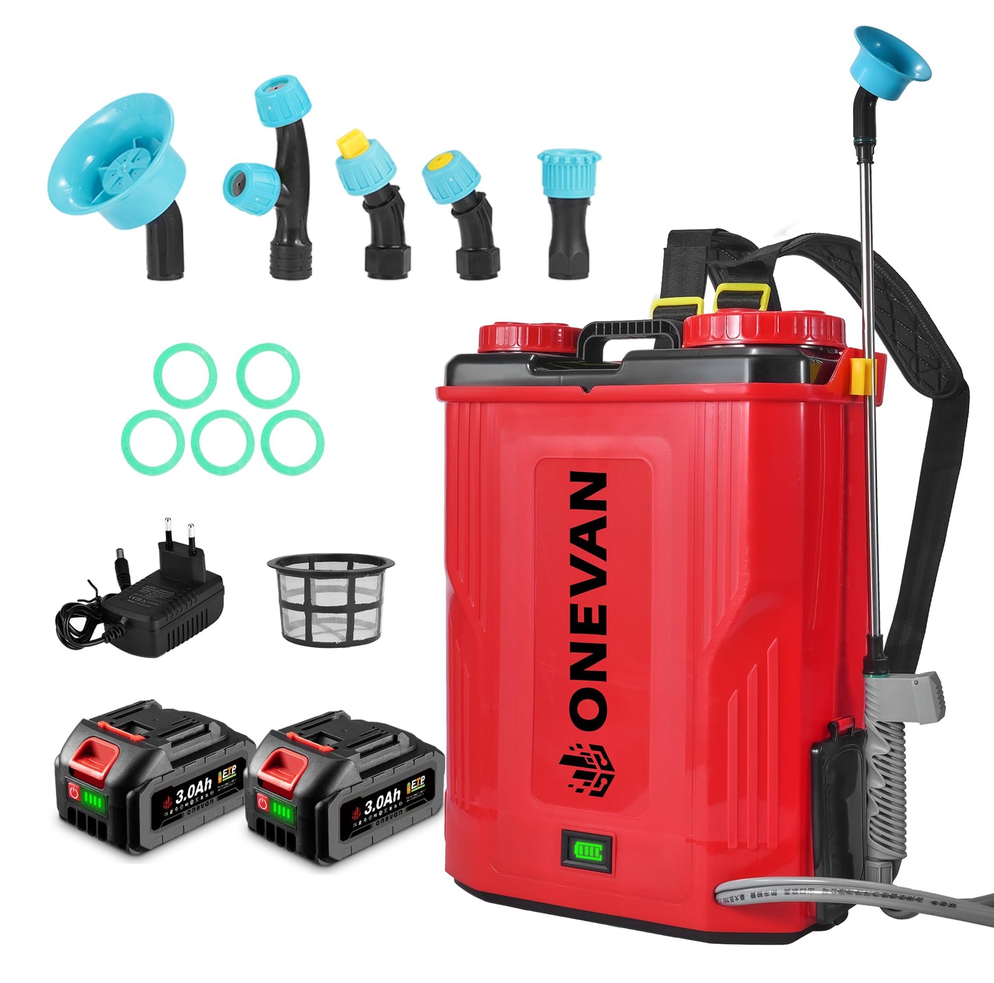 Battery Powered Backpack Sprayer 5.3 Gallon, 100PSI Adjustable Pressure Electric Sprayer with 2X3.0A Batteries, Weed Yard Lawn Sprayer with Telescopic Wand, 5 Nozzles