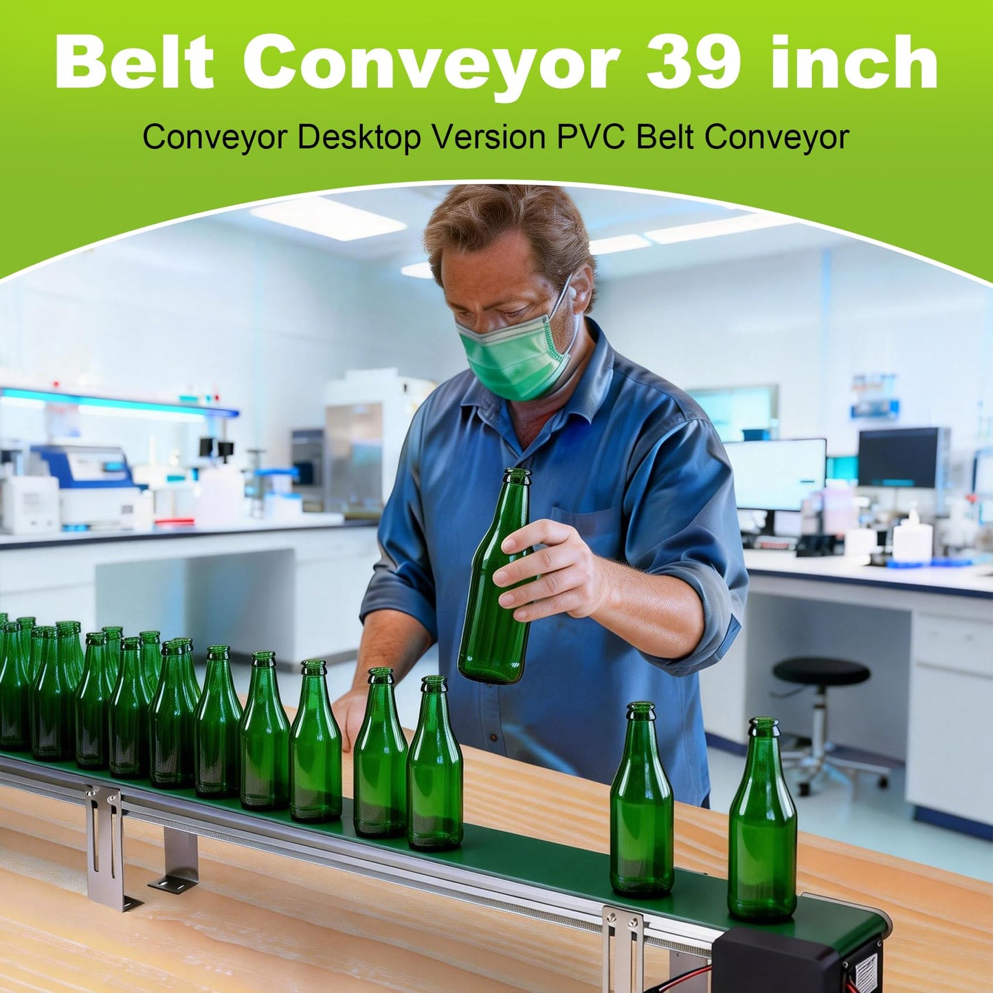 Belt Conveyor 39 inch, Ddjustable-Speed Small Conveyor Belt, Desktop PVC Bonveyor Belt with Built-in sensors, Easy to Assemble, 39 inch Conveyor Velt for Production Lines, Laboratories, Homes