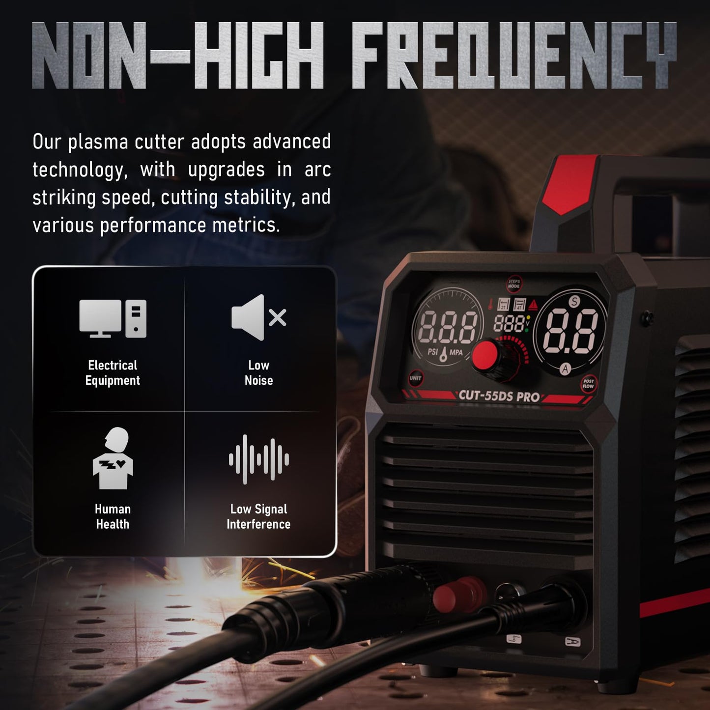 YESWELDER 55 Amp Plasma Cutter Non-High Frequency, Large LED Digital Display Non-Touch Pilot Arc, Digital DC Inverter 110/220V Dual Voltage Plasma Cutting Machine CUT-55DS PRO NEW