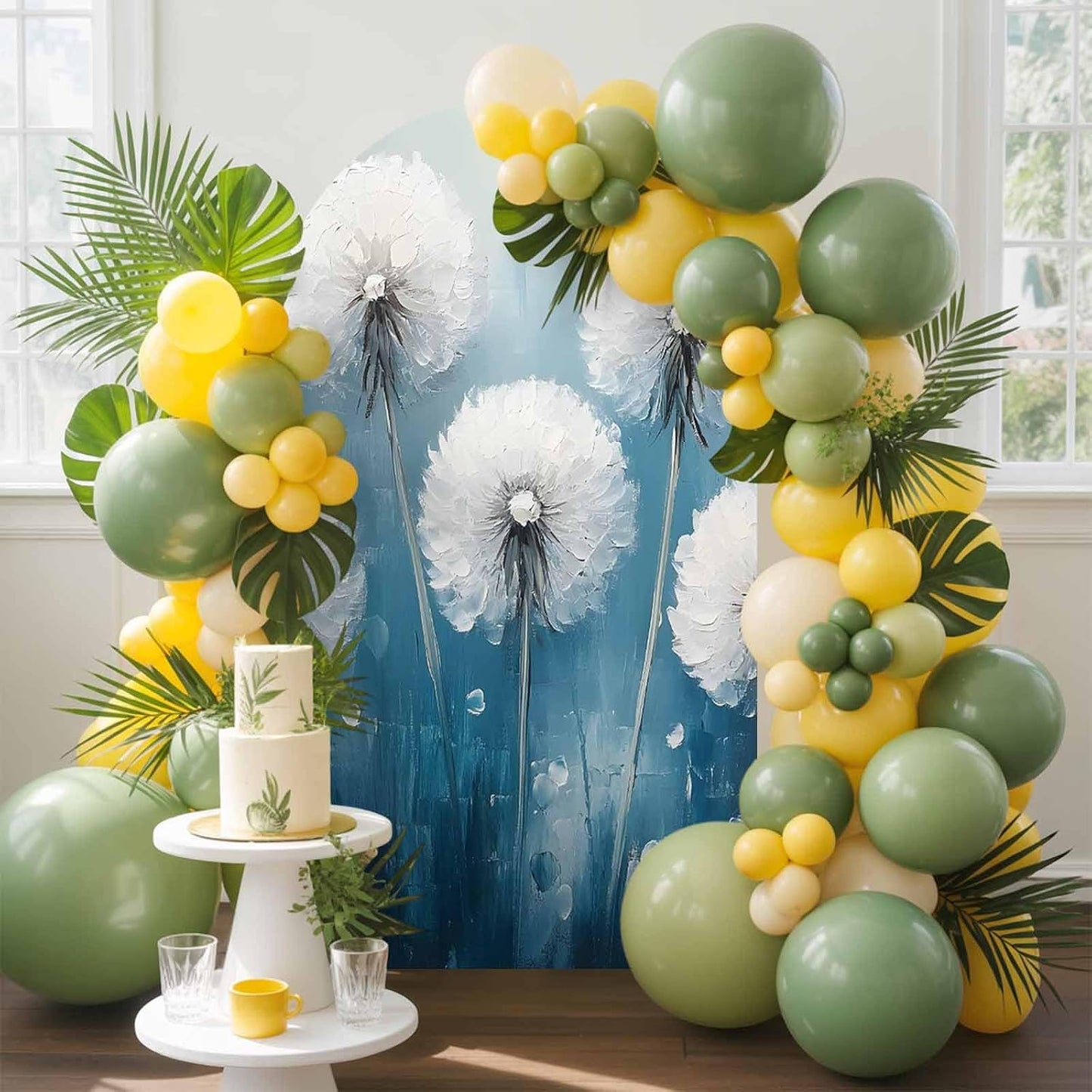 Jnbasdffb 7.2 White Spring Floral Wedding Arch Cover,Stretchy Spandex Arch Backdrop Stand Covers FT,Blue Modern Oil