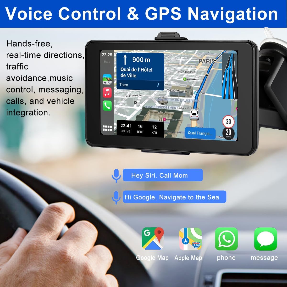 MRSXWPY 7-inch (7Inch) Portable Carplay Screen for Car Compatable with Apple CarPlay and Android Auto,Wireless Car Play